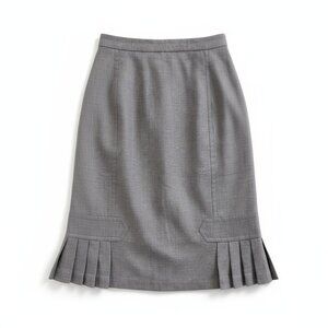 MAX STUDIO Pencil Skirt Straight Pleated Side Hem Career Midi Skirt Gray